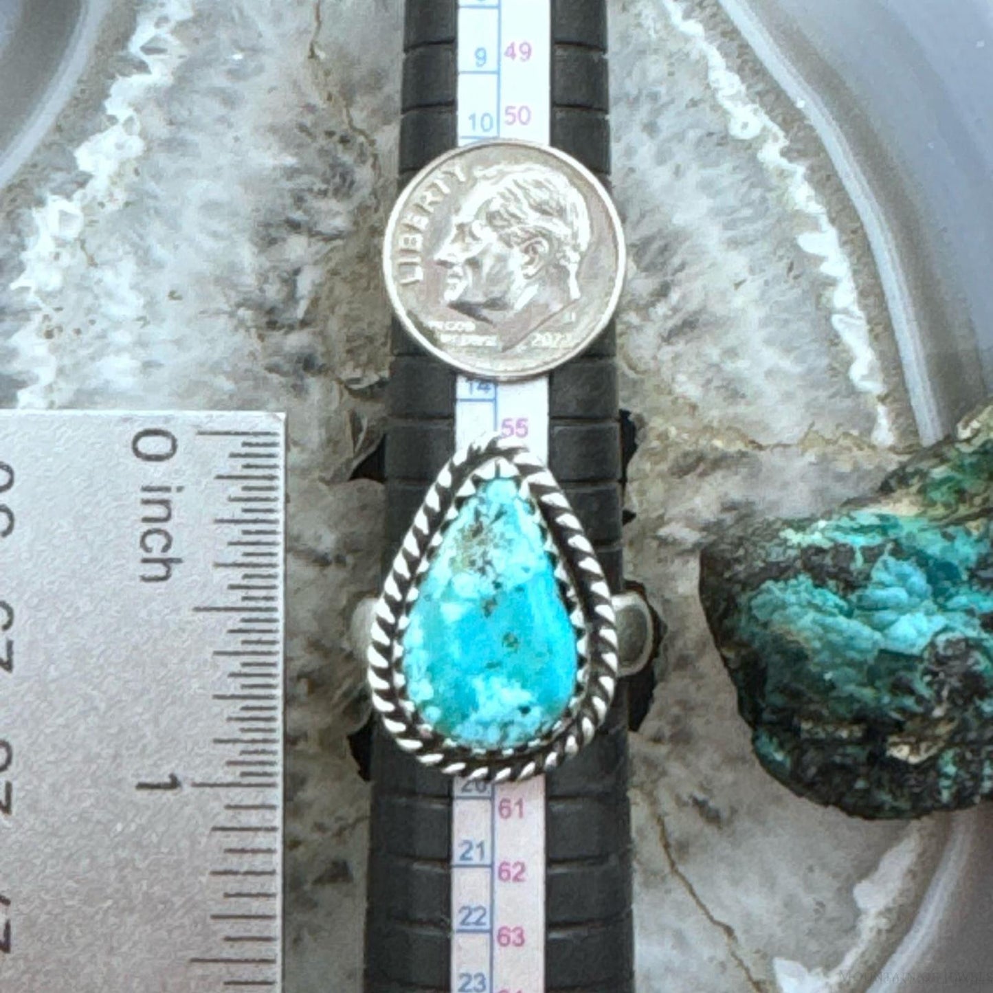 Sterling Silver Southwestern Style Teardrop Turquoise Ring Size 8.5 For Women