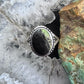 Native American Sterling Silver Oval Blackjack Decorated Ring Size 8.5 For Women