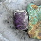 Sterling Silver Southwestern Style Purpurite Decorated Bar Ring Size 8 For Women