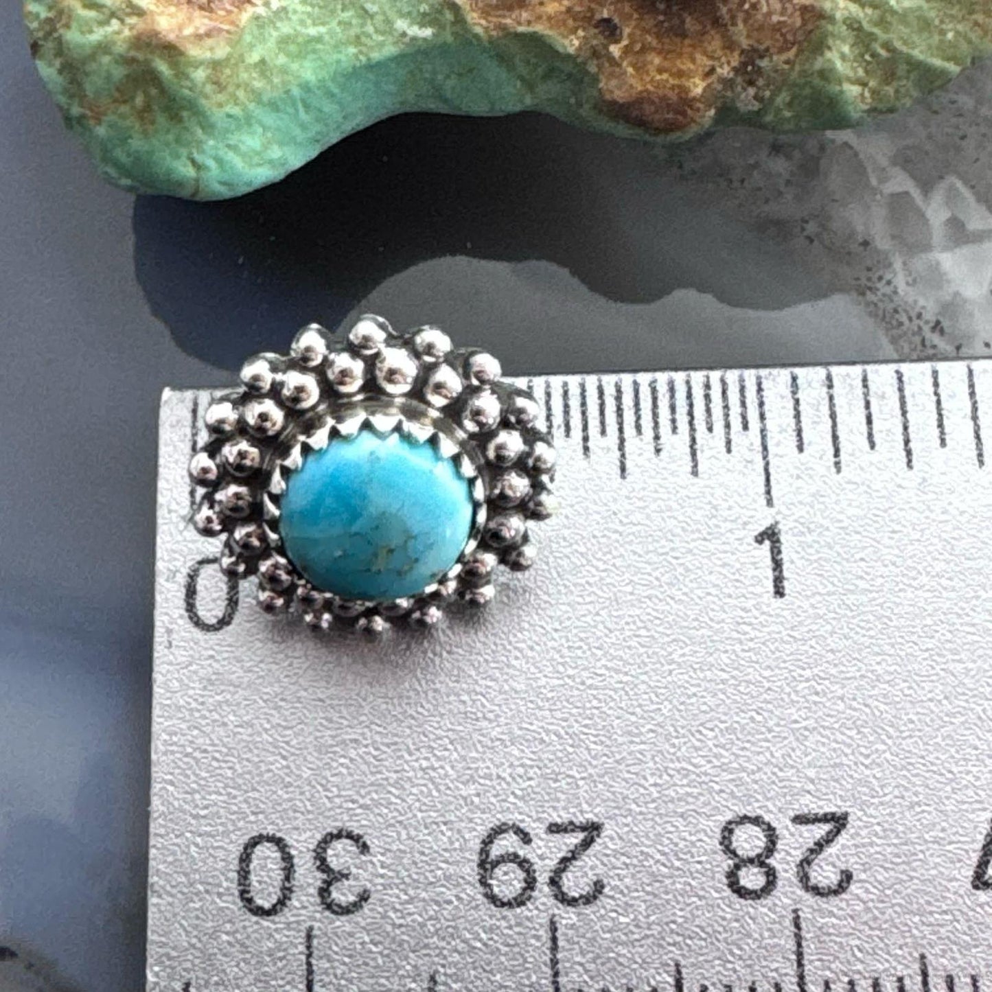 Sterling Silver Southwestern Style Rounded Turquoise Decorated Stud Earrings For Women