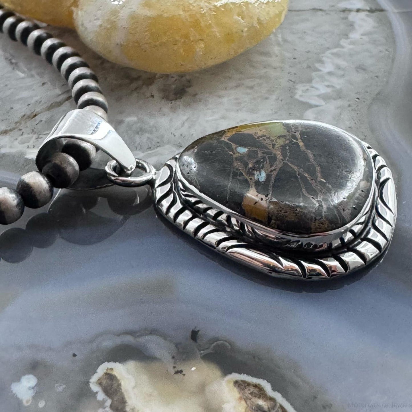 Native American Sterling Silver Blackjack Decorated Pendant For Women #1