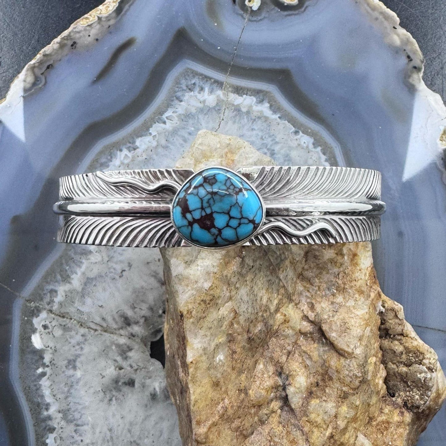 Koby Martinez Native American Sterling Silver  Egyptian Turquoise Bracelet For Women #1