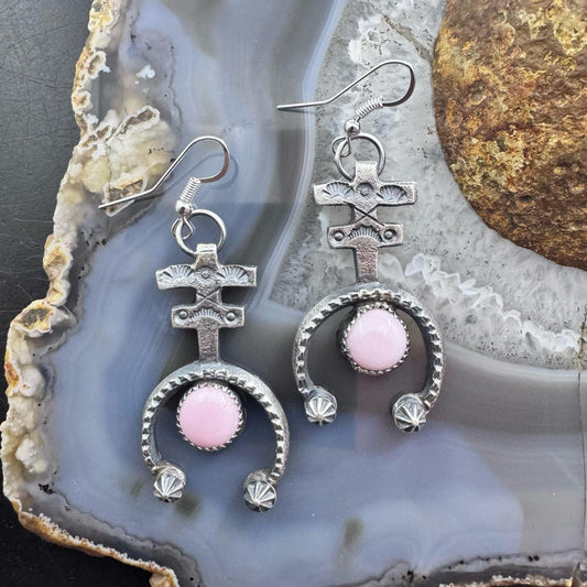Eva & Linberg Billah Sterling Silver Sandcast Pink Conch Cross Dangle Earrings For Women