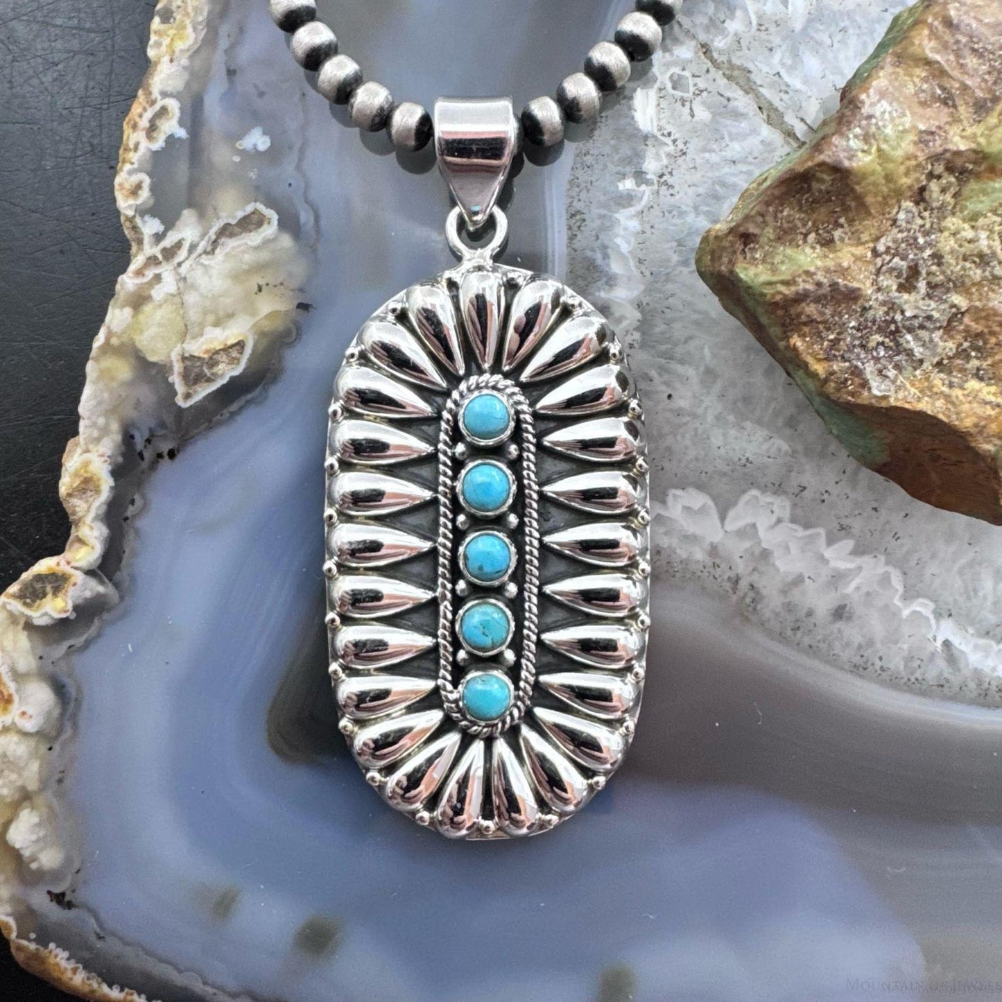 Sterling Silver Southwestern Style Turquoise & Silver Teardrop Cluster Pendant For Women