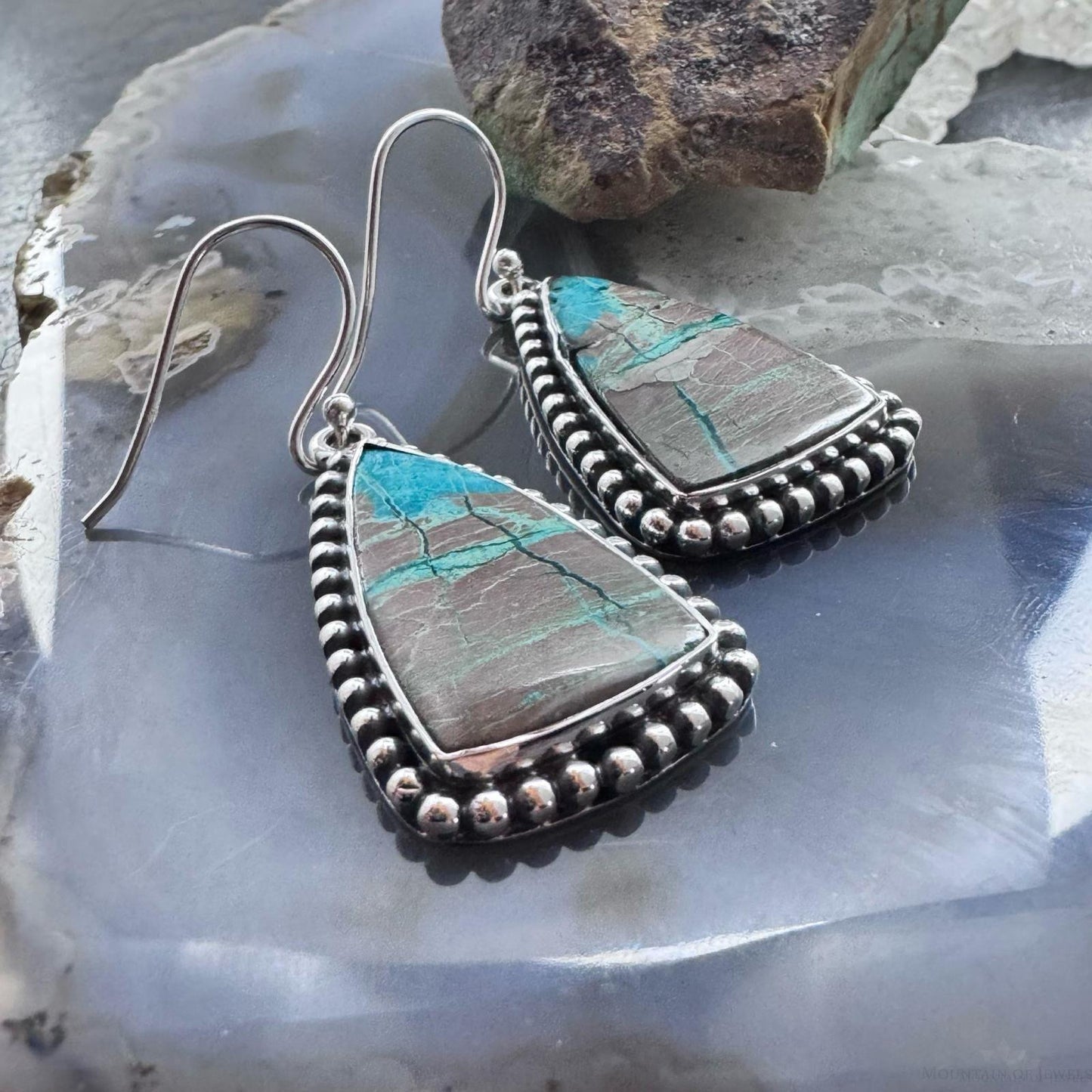 Sterling Silver Southwestern Style Triangle Shattuckite Dangle Earrings For Women #2