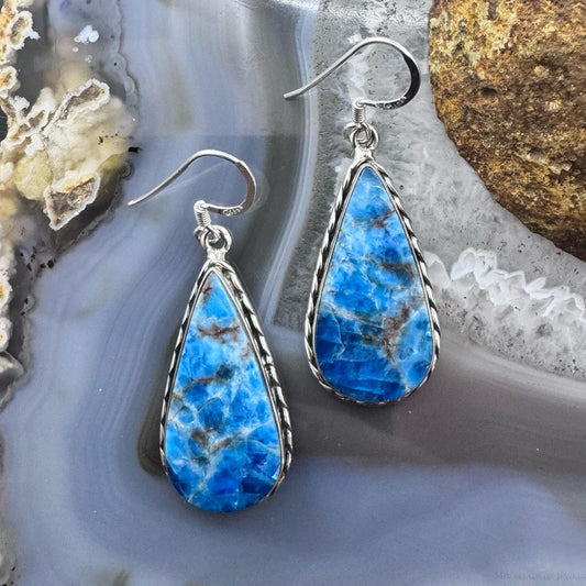 Sterling Silver Southwestern Style Apatite Teardrop Dangle Earrings For Women