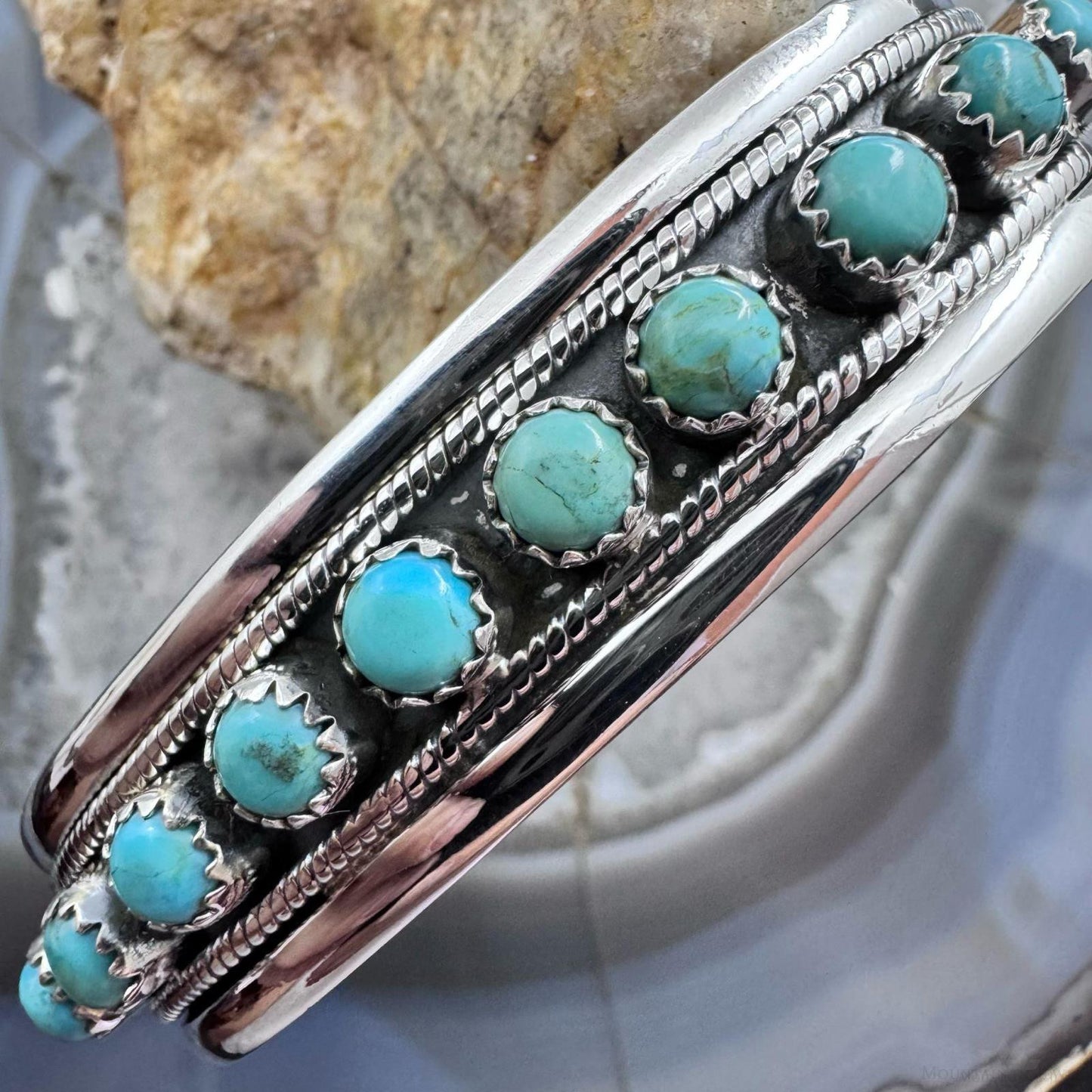 Sterling Silver Southwestern Style Turquoise Single Row Bracelet For Women