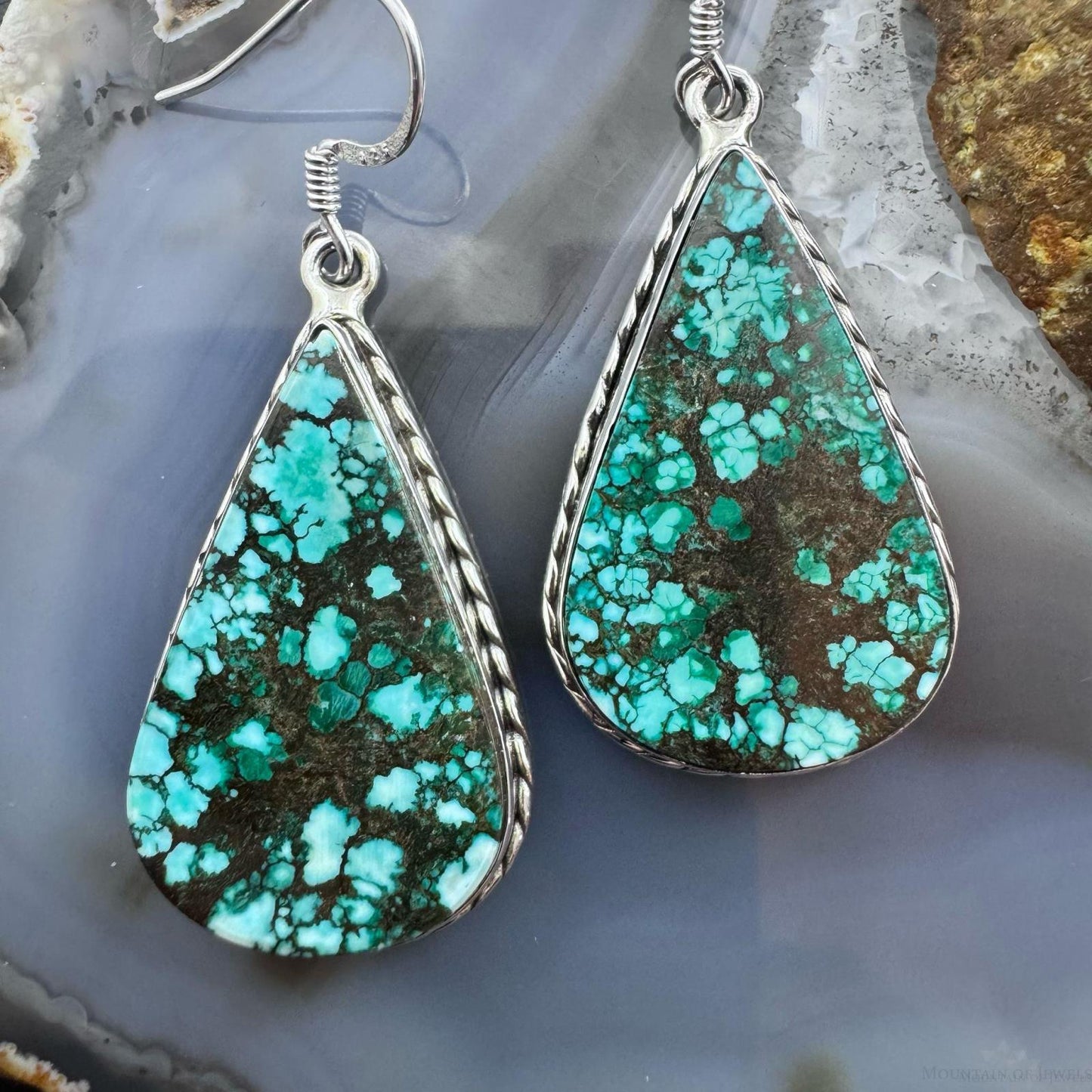 Sterling Silver Southwestern Style Teardrop Turquoise Dangle Earrings For Women