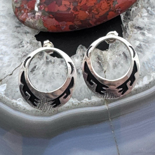 Tommy & Rosita Singer Sterling Silver Overlay Southwestern Motif Hoop Post Earrings For Women