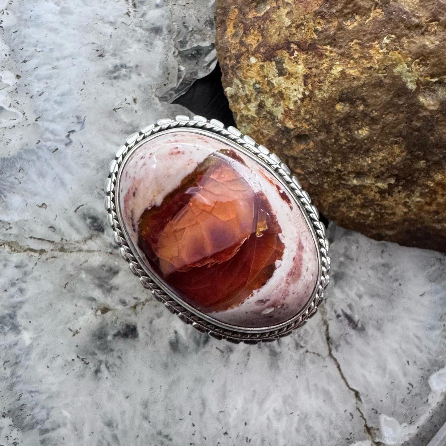 Sterling Silver Southwestern Style Oval Mexican Fire Opal Ring Size 9 For Women