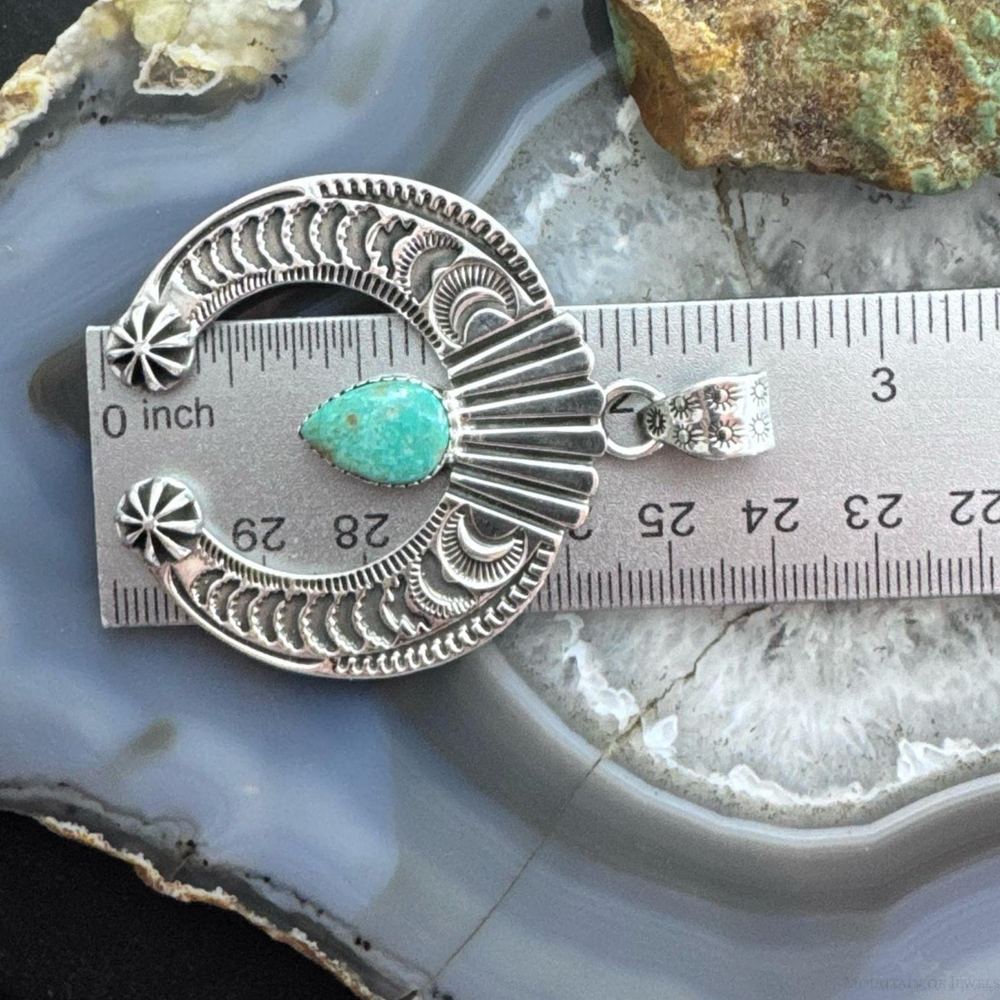 Sterling Silver Southwestern Style Teardrop Turquoise Stamped Naja Uni Pendant