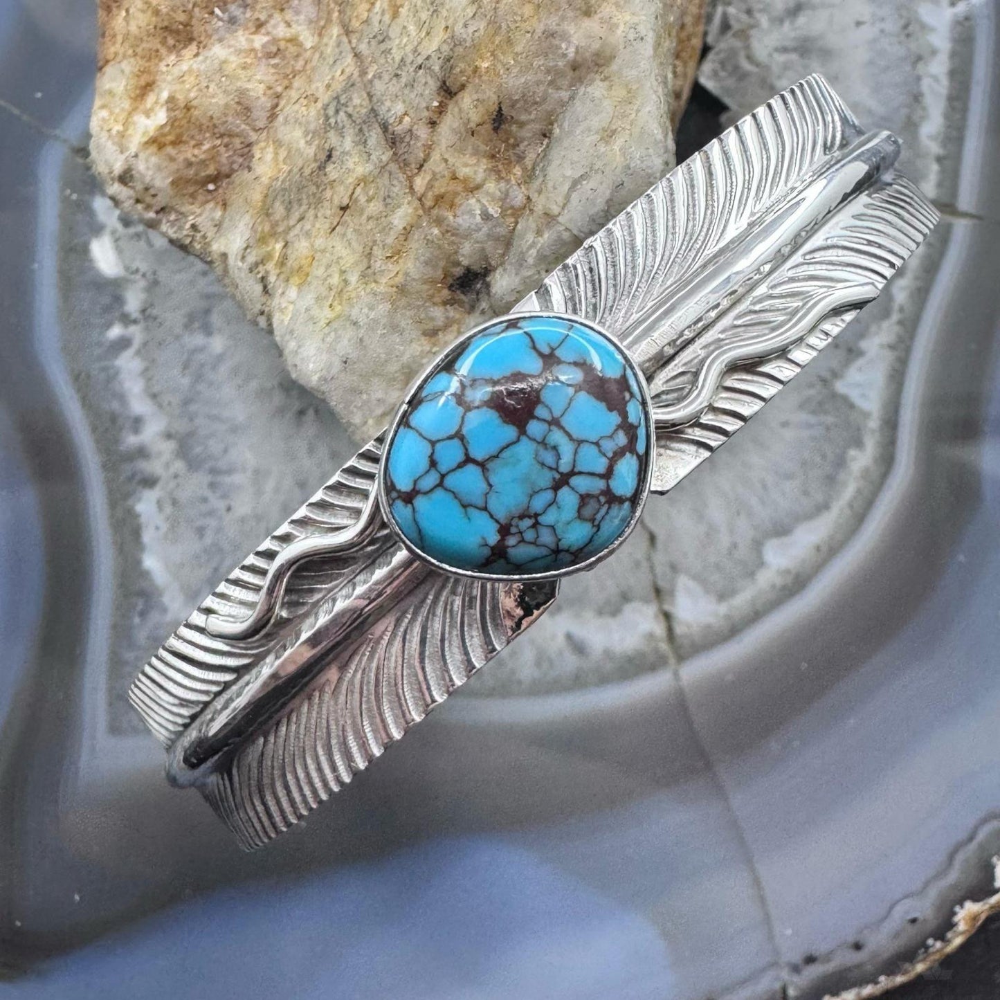 Koby Martinez Native American Sterling Silver  Egyptian Turquoise Bracelet For Women #1