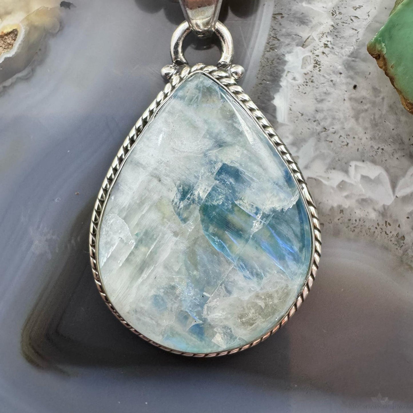 Sterling Silver Southwestern Style Teardrop Blue Moonstone Pendant For Women #1