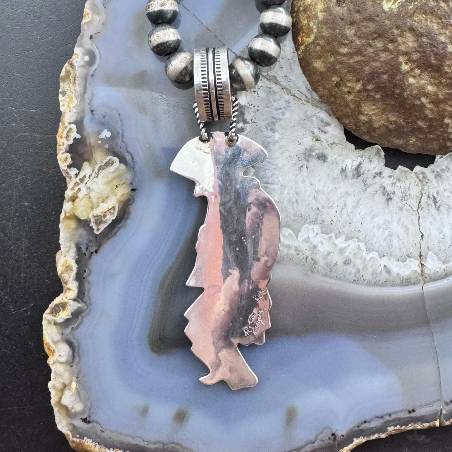Richard Singer Native American Sterling Silver Overlay Kokopelli Dancer Unisex Pendant