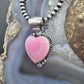 Robert Shakey Native American Sterling Silver Pink Conch Decorated Heart Pendant For Women