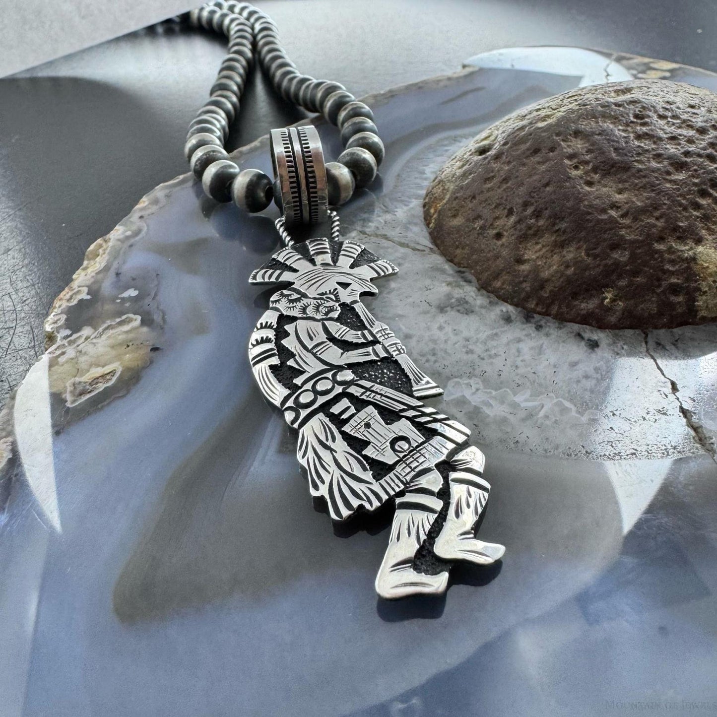 Richard Singer Native American Sterling Silver Overlay Kokopelli Dancer Unisex Pendant