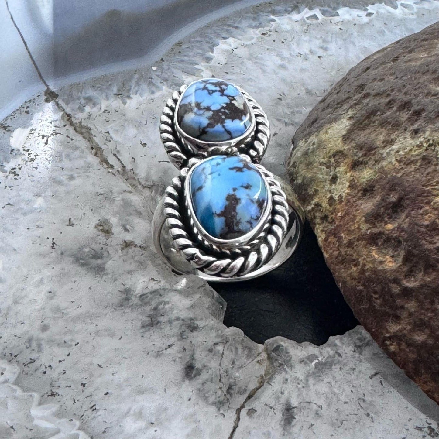 Sterling Silver Southwestern Style 2 Golden Hill Turquoise Ring Size 6 For Women