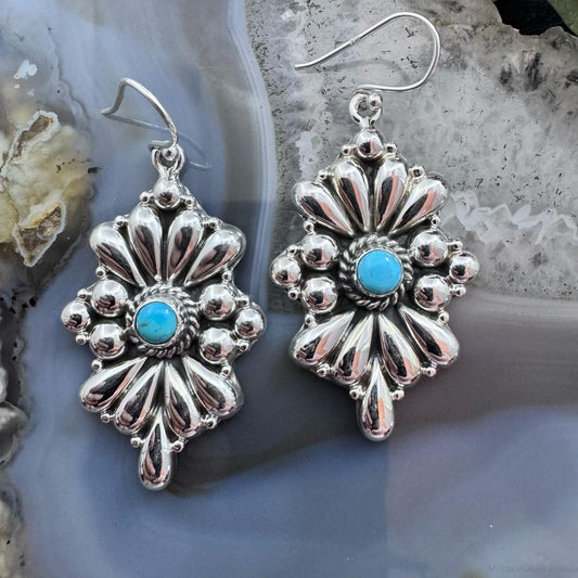 Sterling Silver Southwestern Style Turquoise Cluster Dangle Earrings For Women