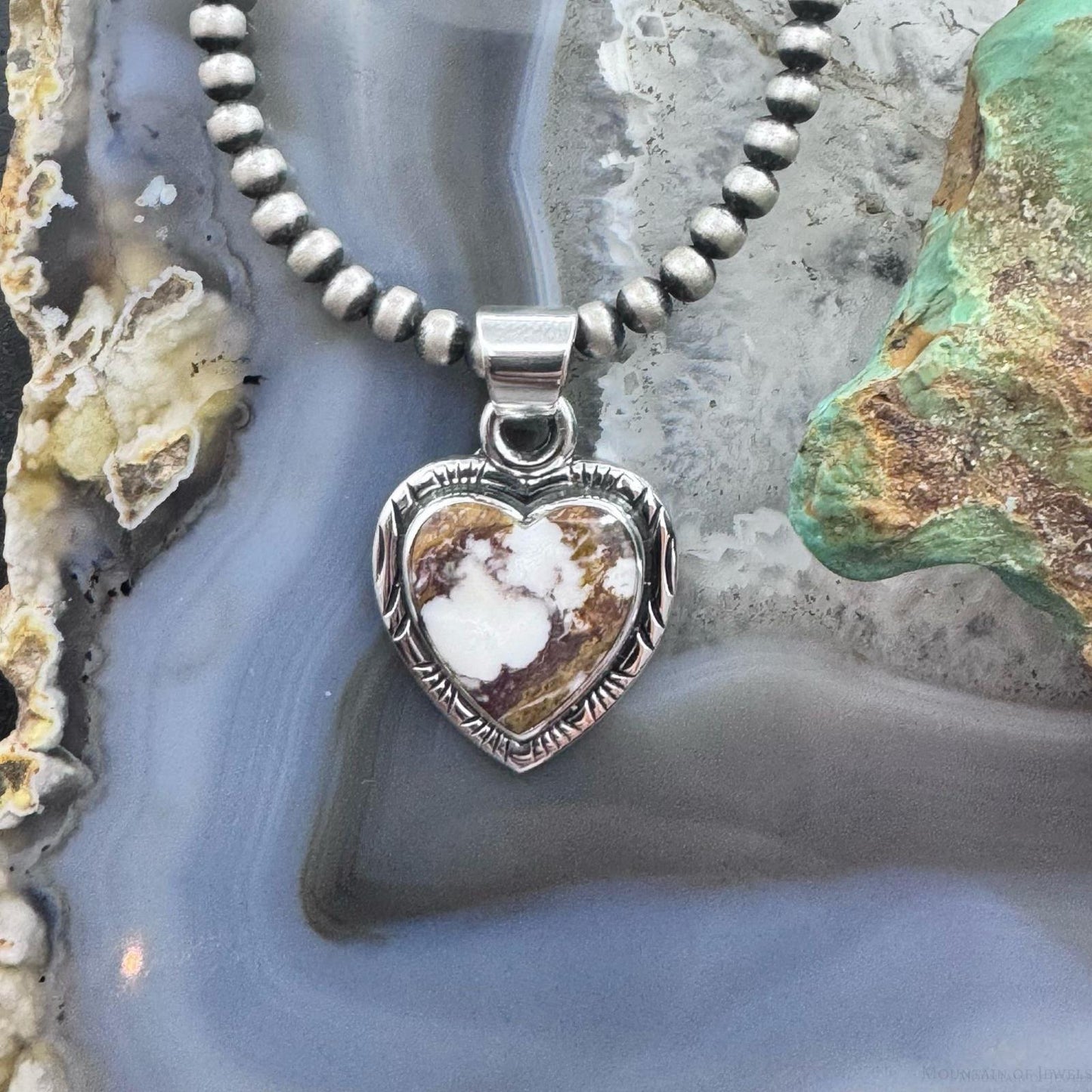 Native American Sterling Silver Wild Horse Decorated Heart Pendant For Women