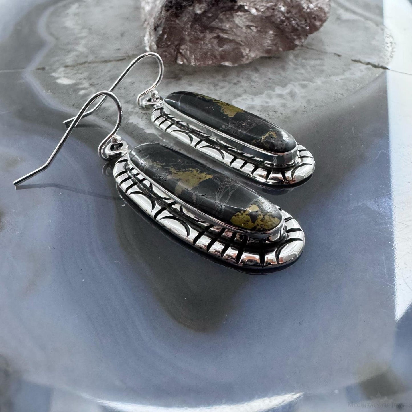 Native American Sterling Silver Blackjack Dangle Earrings For Women