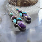 Sterling Silver Southwestern Style Turquoise & Purple Dahlia Dangle Earrings For Women