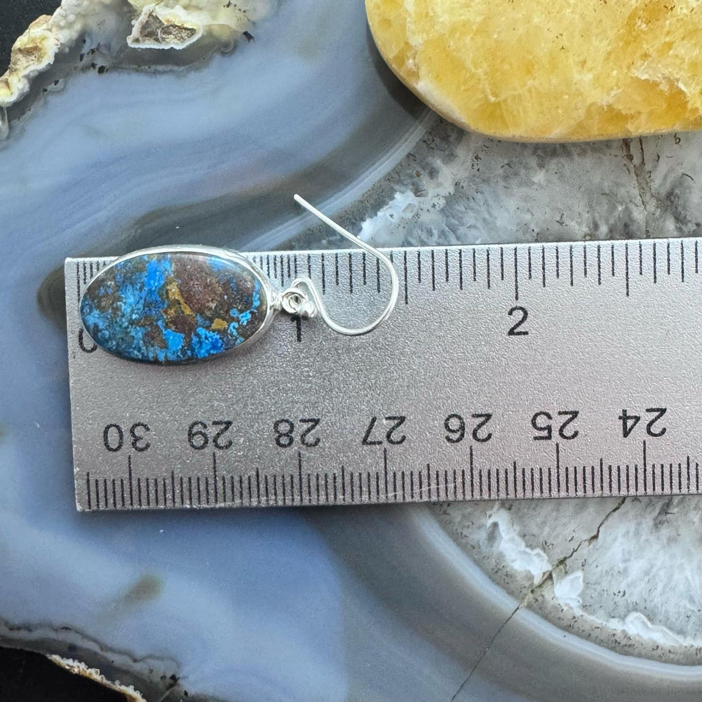 Sterling Silver Southwestern Style Oval Chrysocolla Dangle Earrings For Women