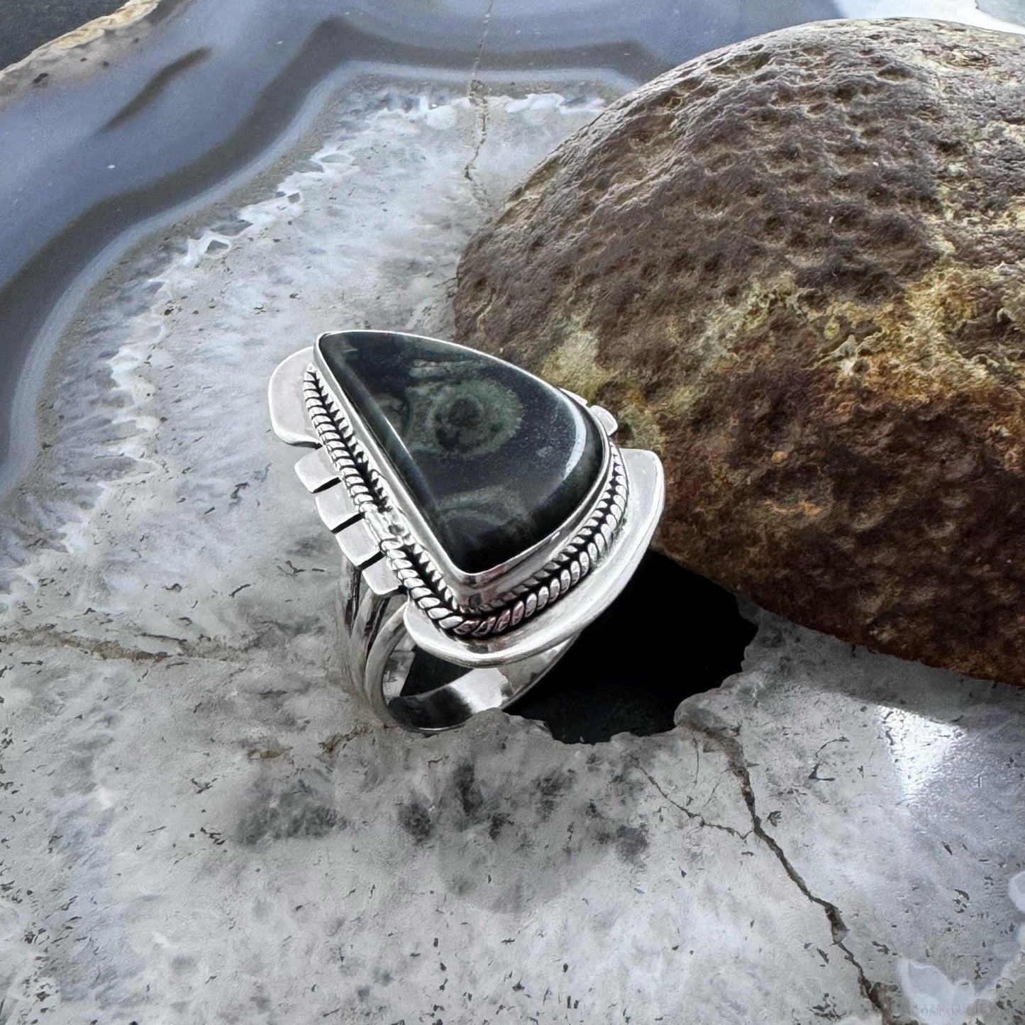 Sterling Silver Southwestern Style Kambaba Jasper Ring Size 8 For Women