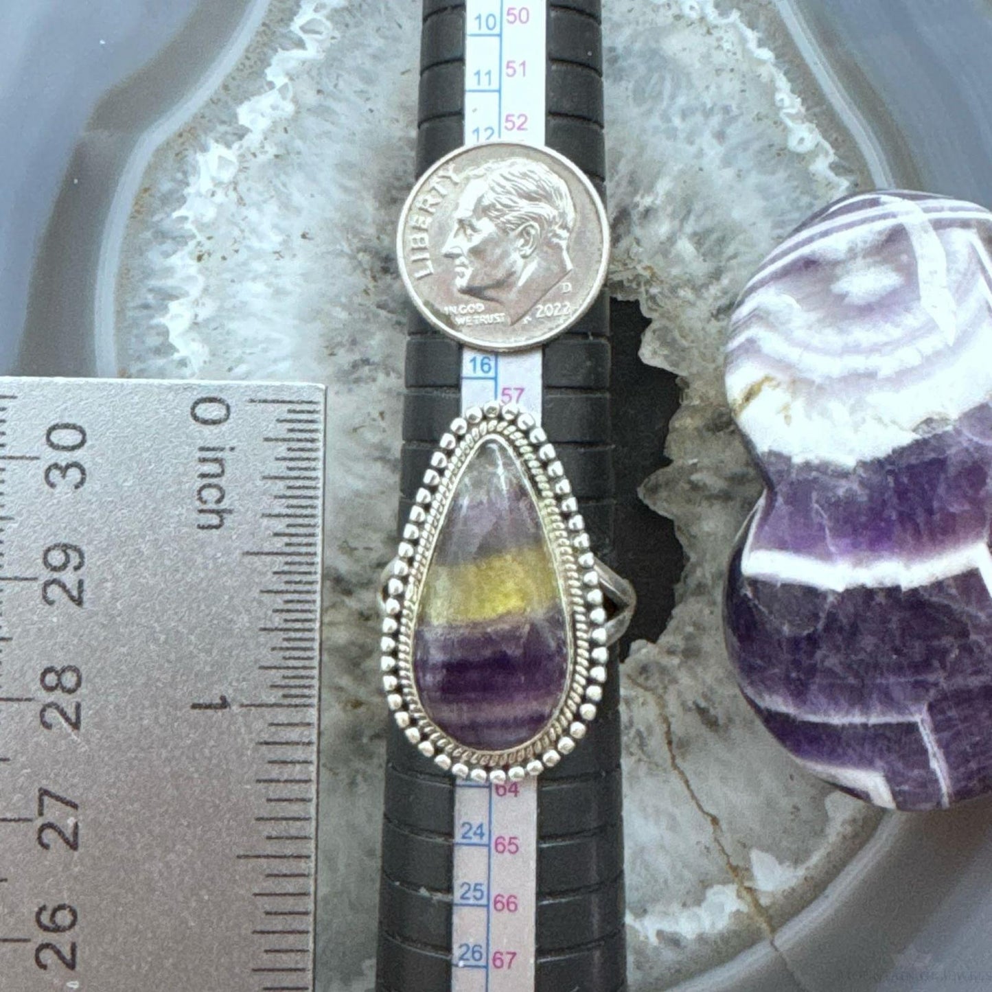 Sterling Silver Southwestern Style Teardrop Fluorite Crystal Ring Size 9.75 For Women