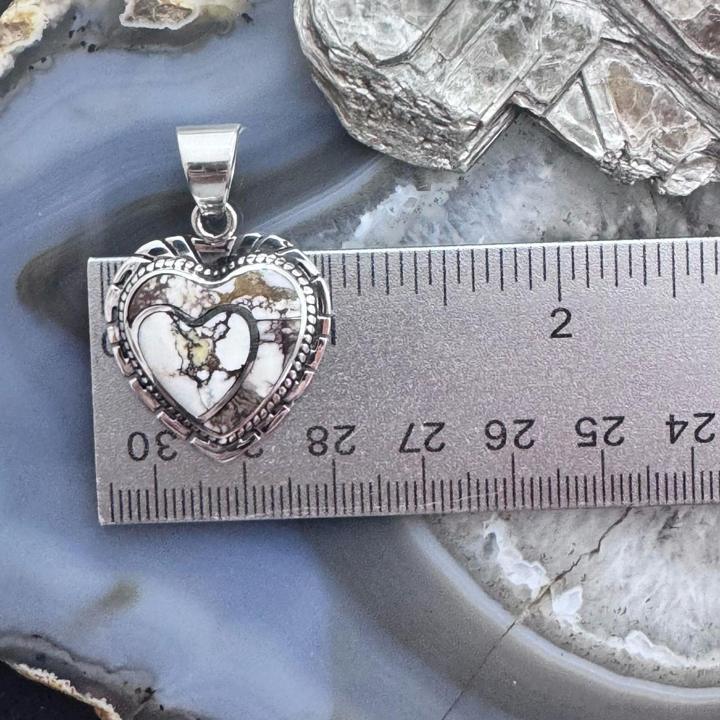 Native American Sterling Silver Wild Horse Decorated Double Heart Pendant For Women