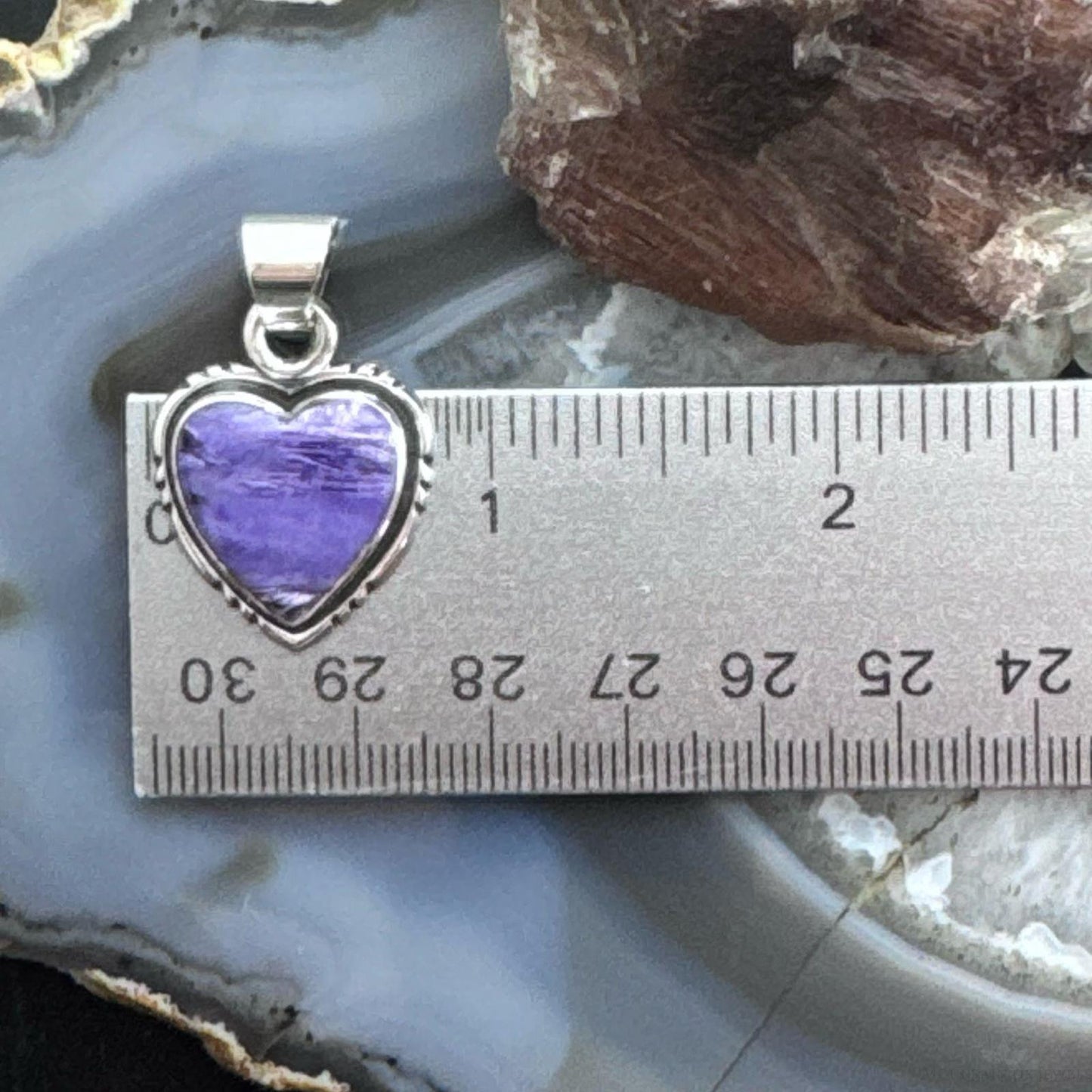 Native American Sterling Silver Charoite Heart Pendant For Women