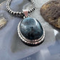 Sterling Silver Southwestern Style Large Oval Matrixed Azurite Decorated Pendant For Women