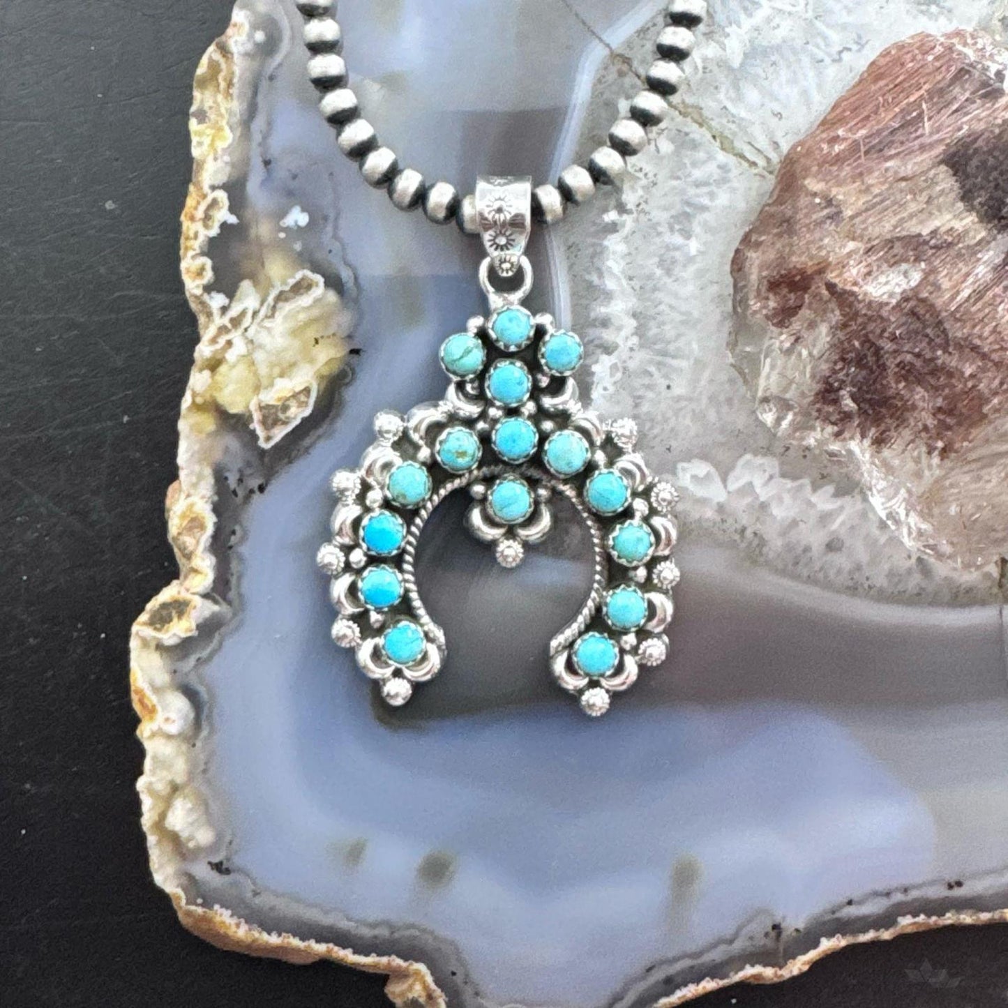 Sterling Silver Southwestern Style Multi Turquoise Decorated Naja Pendant For Women