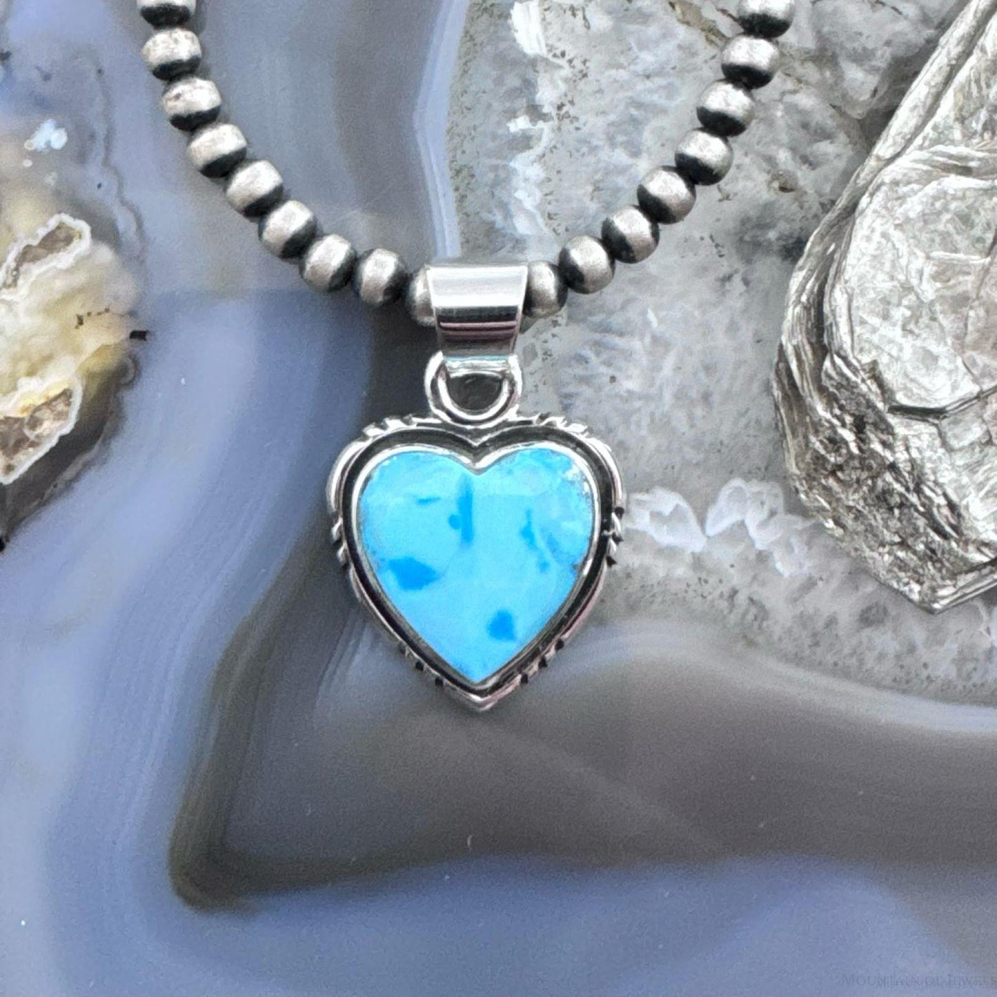 Native American Sterling Silver Blue Ridge Turquoise Heart Pendant For Women