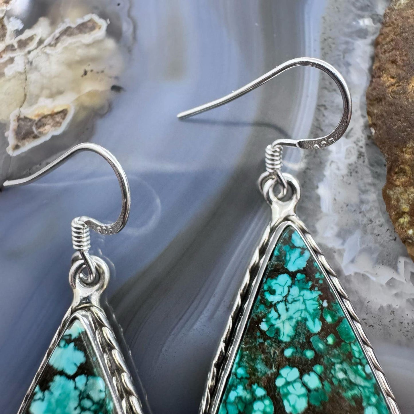 Sterling Silver Southwestern Style Teardrop Turquoise Dangle Earrings For Women