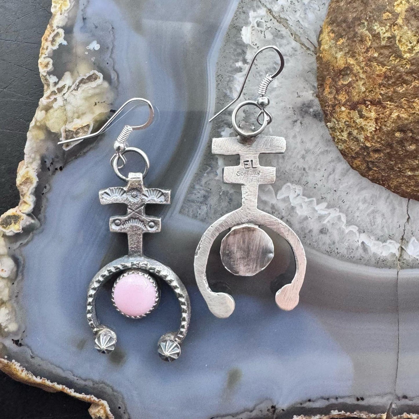 Eva & Linberg Billah Sterling Silver Sandcast Pink Conch Cross Dangle Earrings For Women