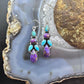 Sterling Silver Southwestern Style Turquoise & Purple Dahlia Dangle Earrings For Women