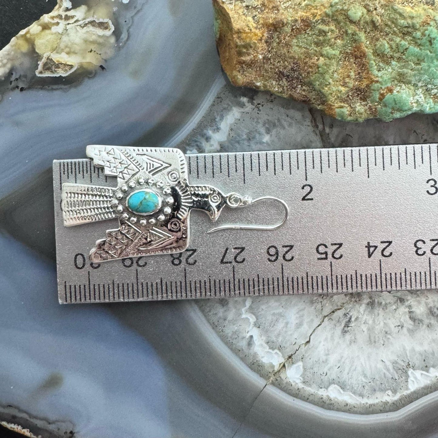 Sterling Silver Southwestern Style Turquoise Thunderbird Dangle Earrings For Women