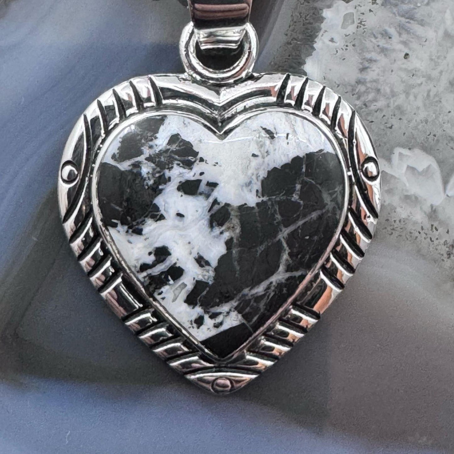 Native American Sterling Silver White Buffalo Heart Pendant For Women