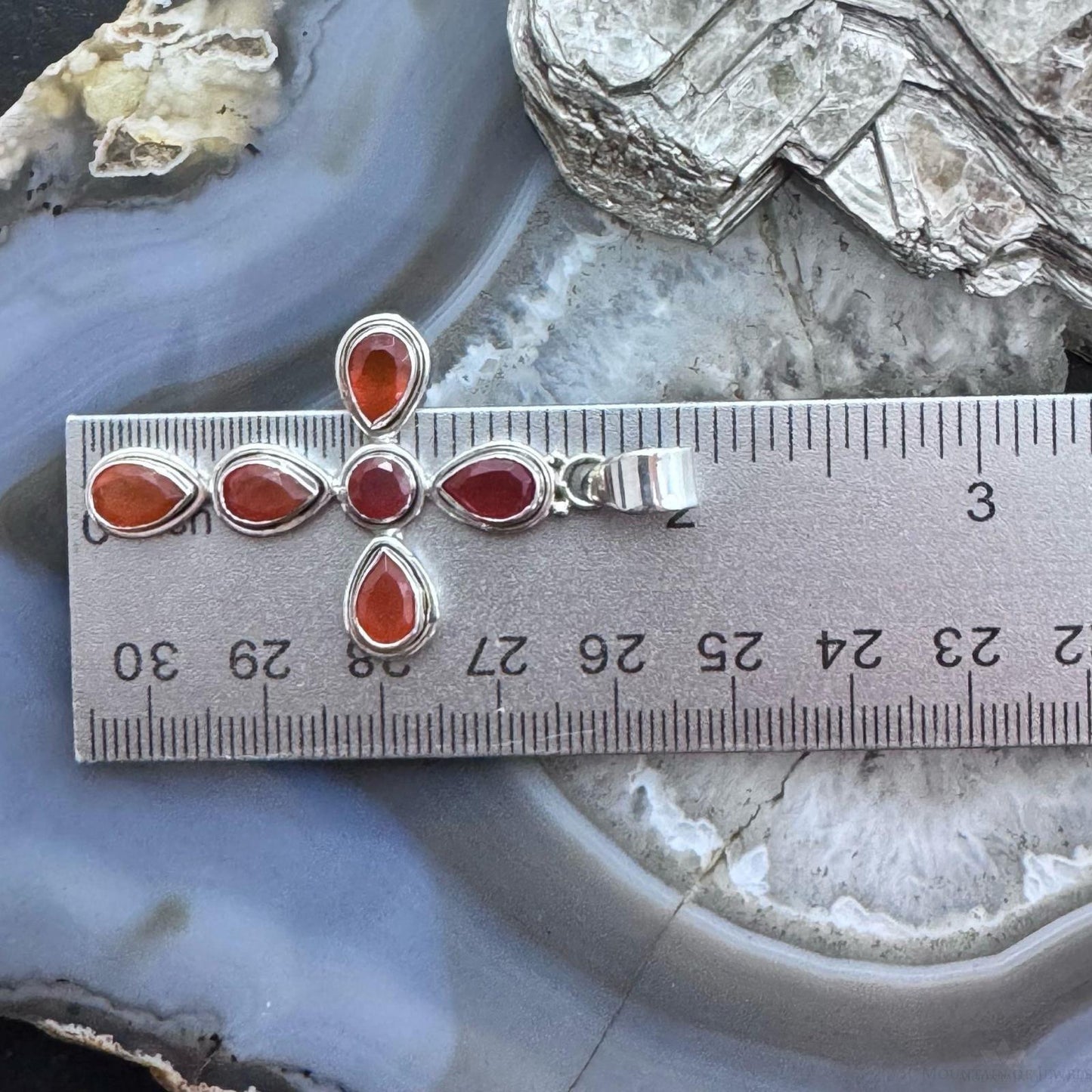 Sterling Silver Southwestern Style Carnelian Decorated Cross Pendant For Women