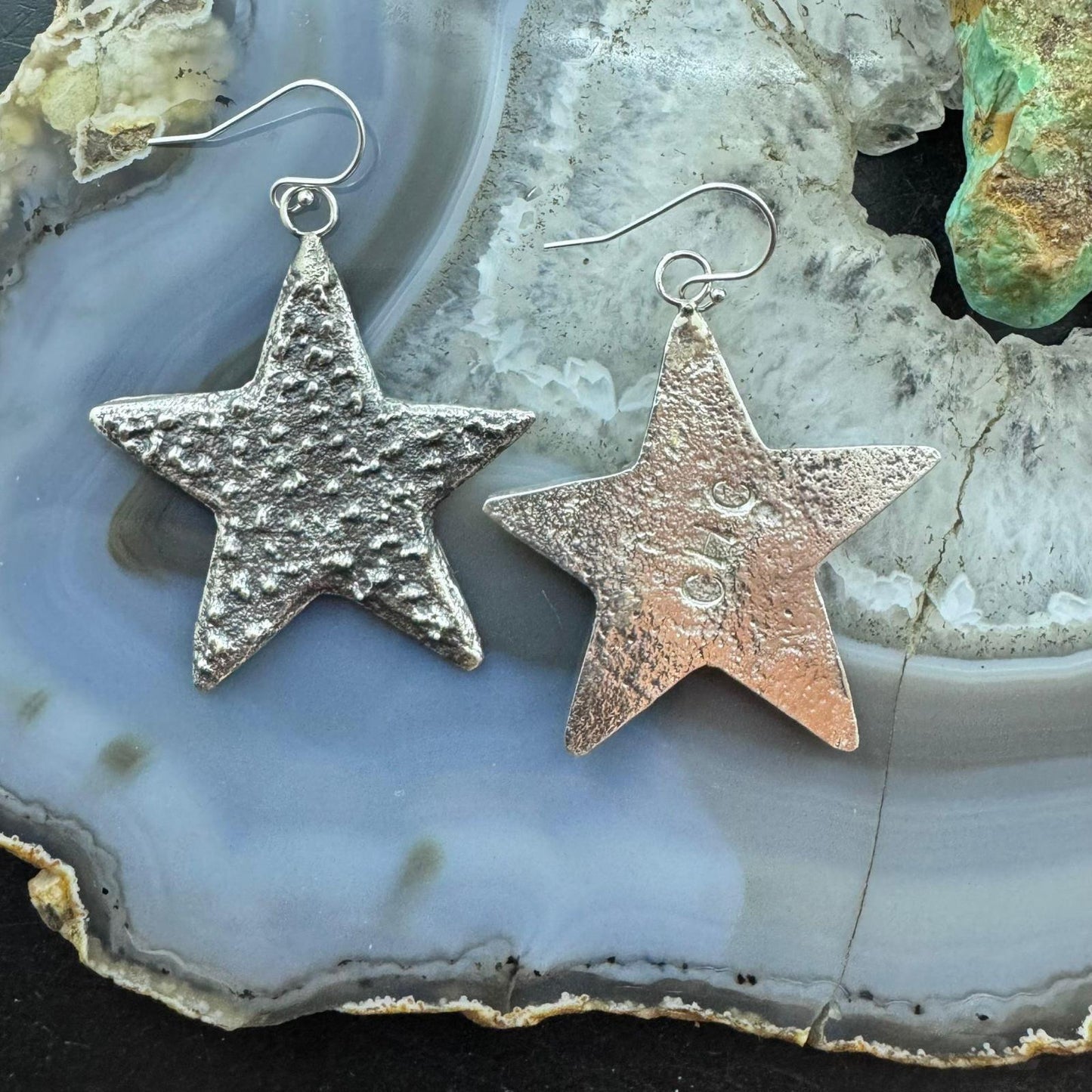 Cheyenne Custer Sterling Silver Tufa Cast Stars Dangle Earrings For Women