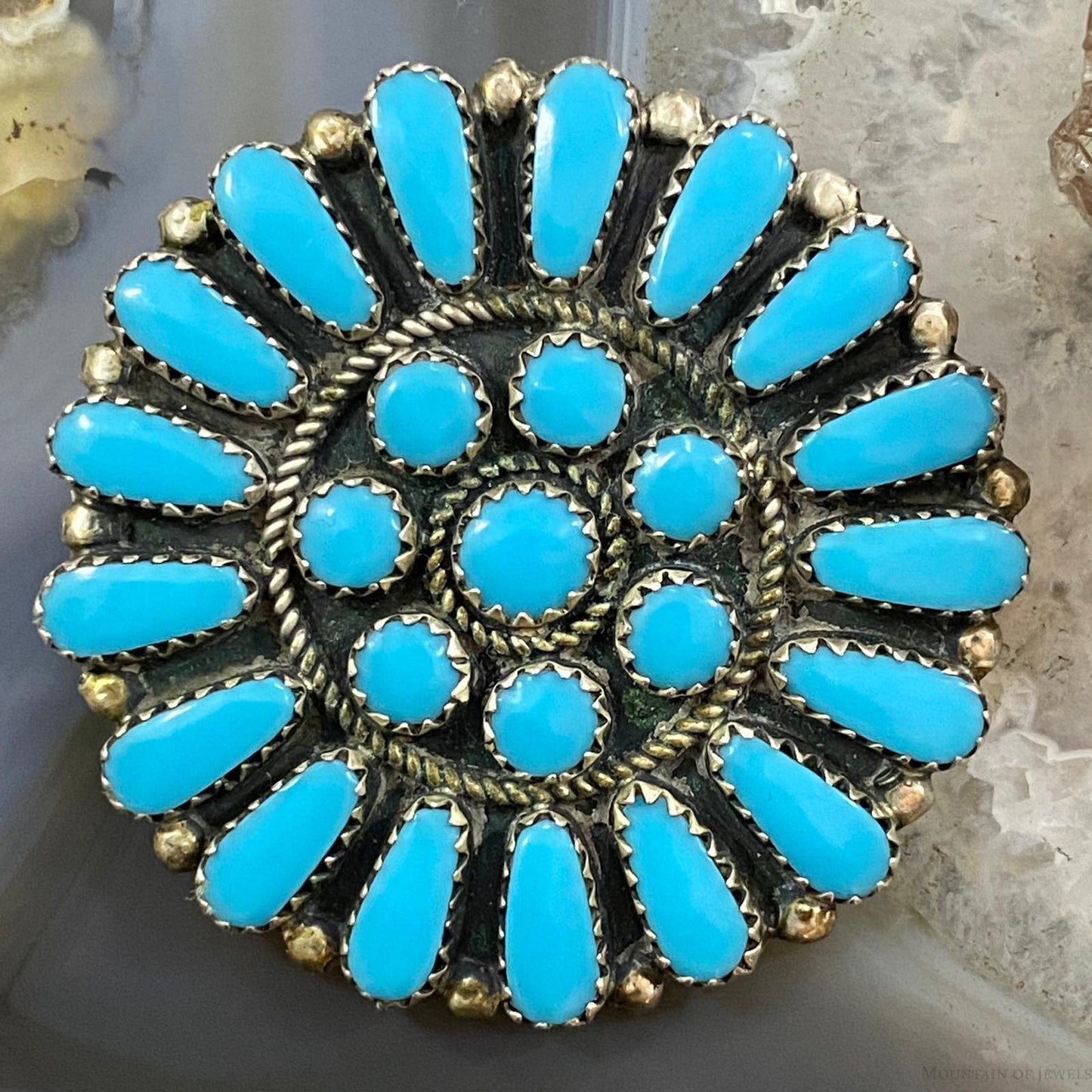 Vintage Native American Sterling Silver Turquoise Cluster Brooch/Pendant For Women