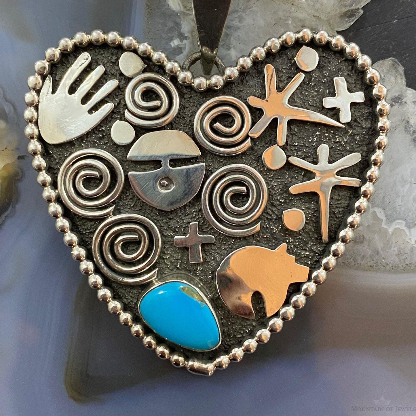 Alex Sanchez Sterling Silver Turquoise Petroglyph Heart Pendant For Women #1