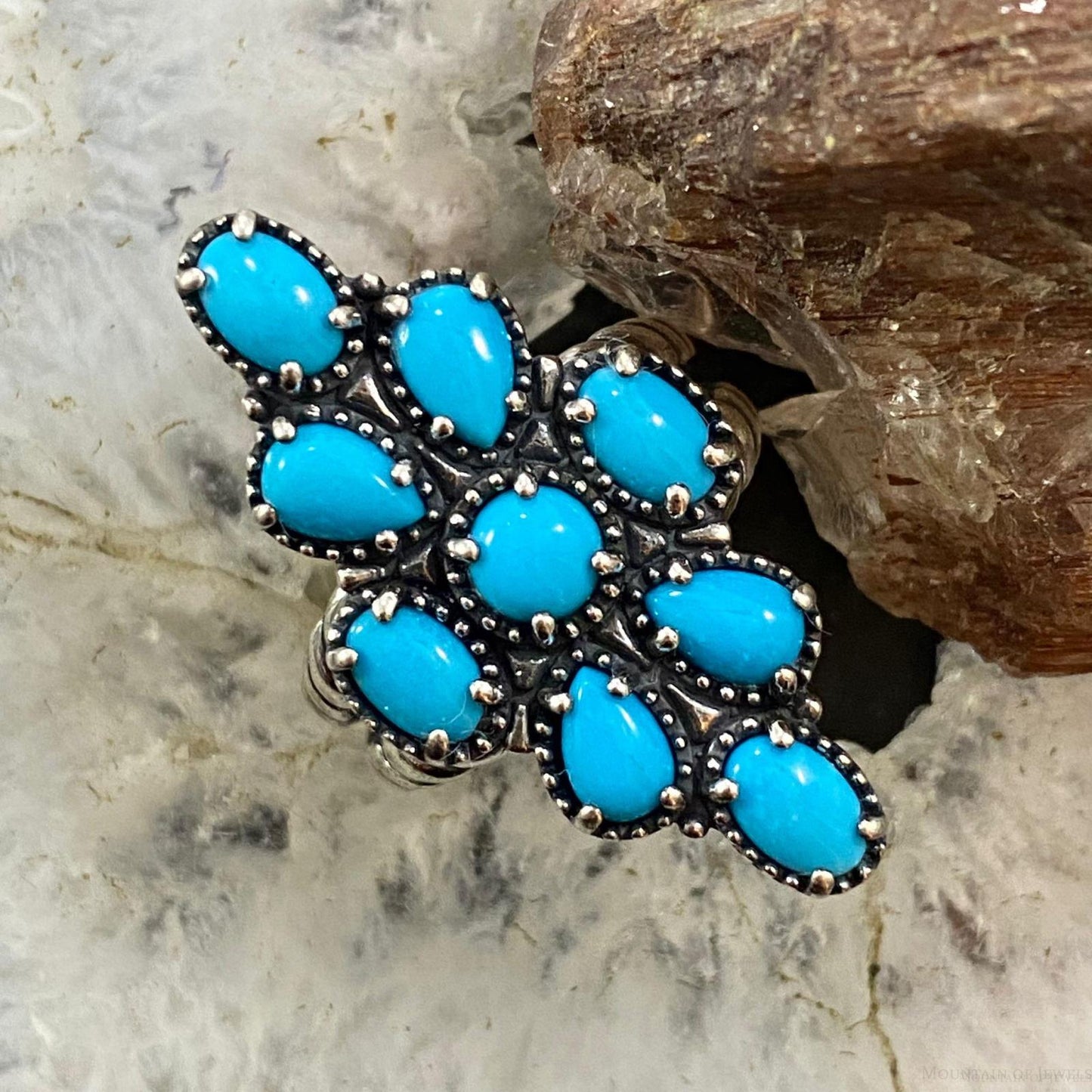 Carolyn Pollack Sterling Silver Sleeping Beauty Turquoise Cluster Ring Size 7.5 & 10 For Women