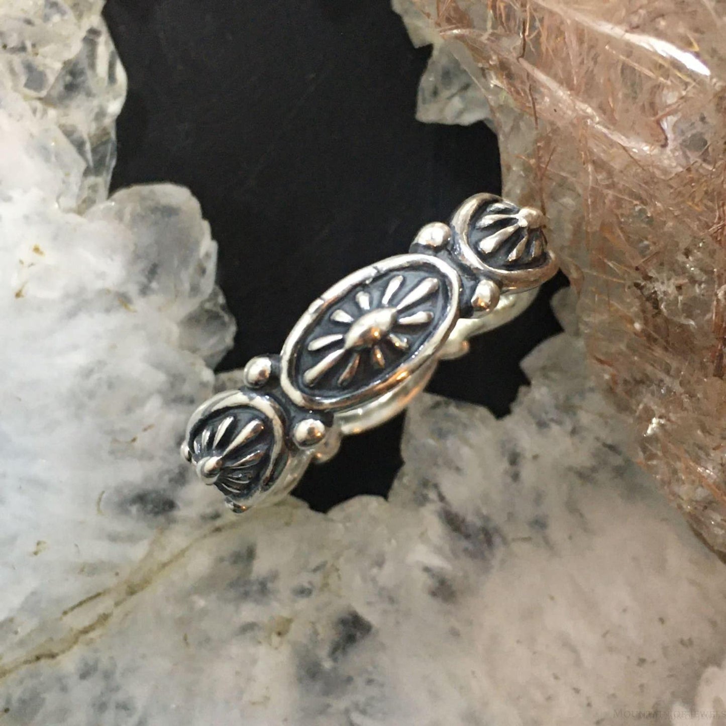 Carolyn Pollack Southwestern Style Sterling Silver Flower Concho Band Ring For Women