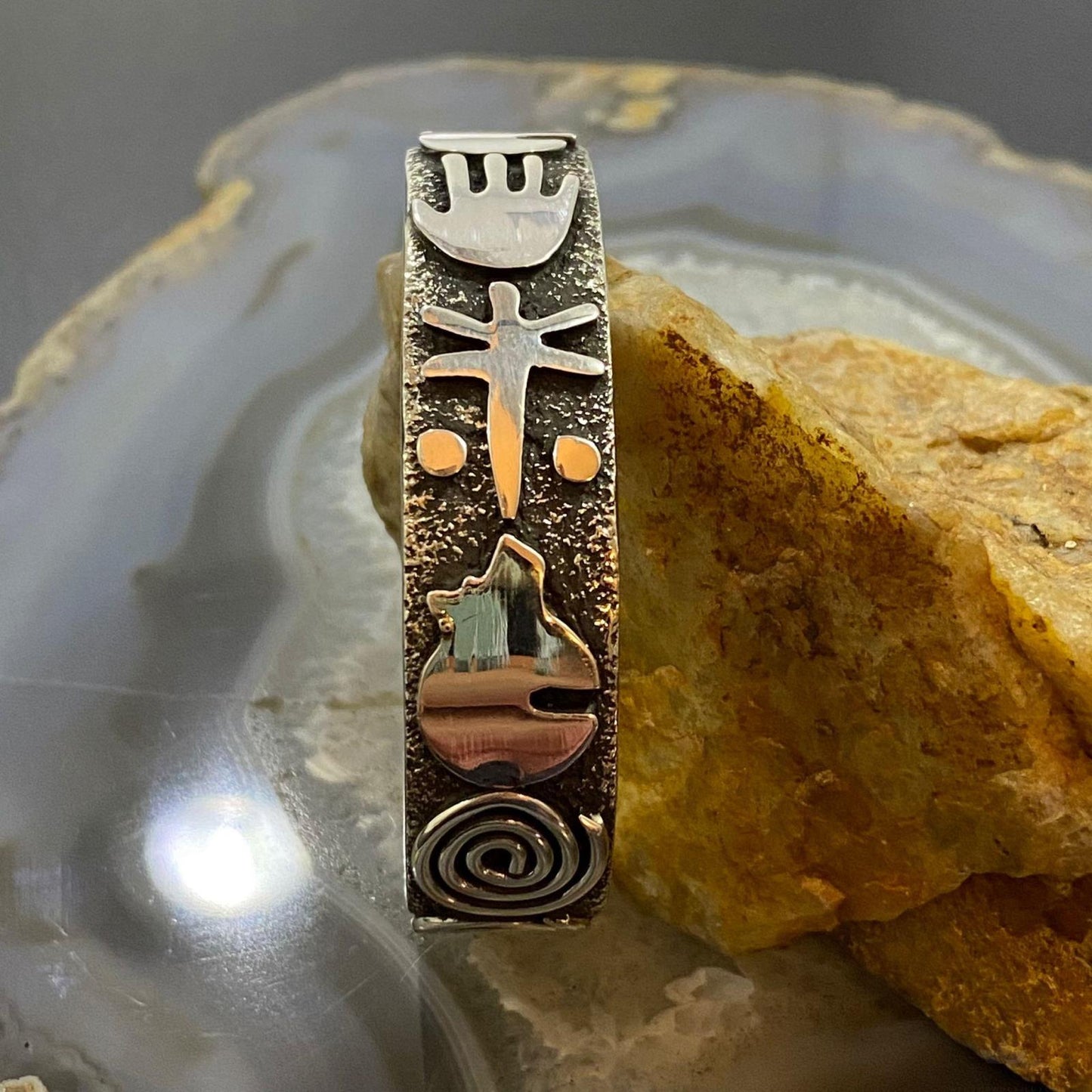 Alex Sanchez Native American Sterling Silver Petroglyph Bracelet For Women #2