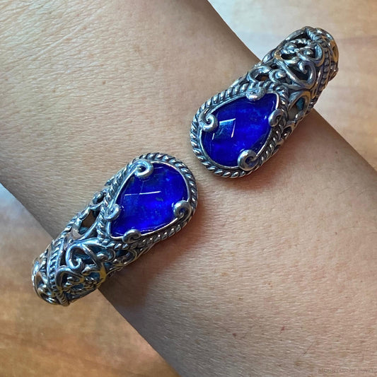Carolyn Pollack Sterling Silver Faceted Lapis Doublet Decorated Hinged Bracelet For Women