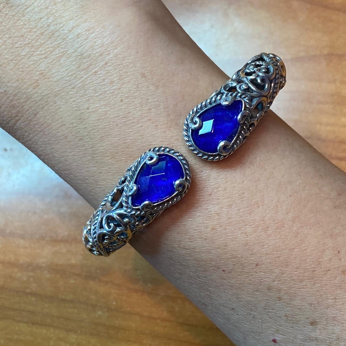 Carolyn Pollack Sterling Silver Faceted Lapis Doublet Decorated Hinged Bracelet For Women