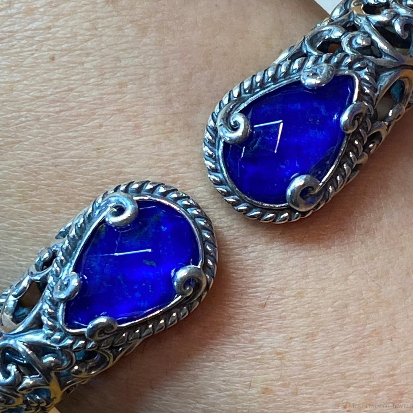 Carolyn Pollack Sterling Silver Faceted Lapis Doublet Decorated Hinged Bracelet For Women