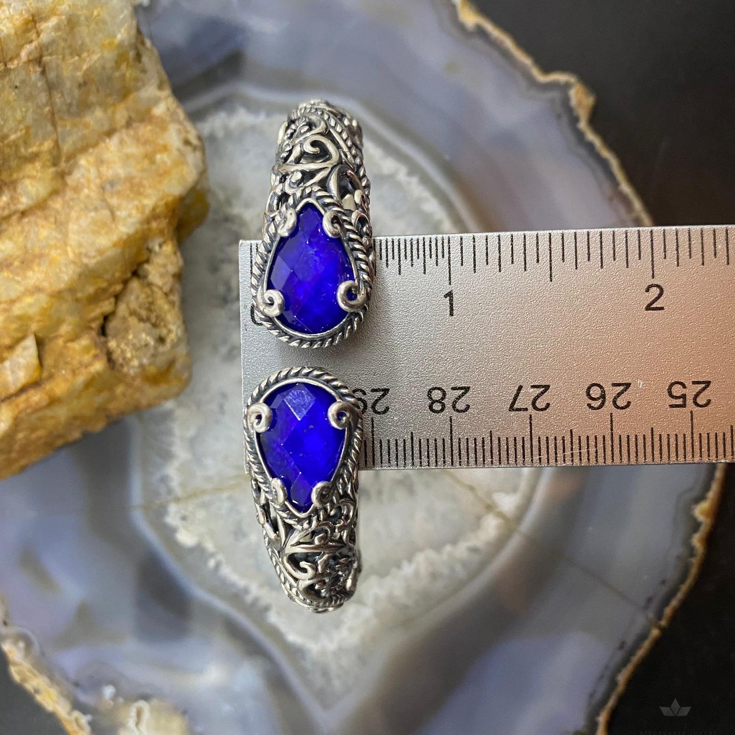 Carolyn Pollack Sterling Silver Faceted Lapis Doublet Decorated Hinged Bracelet For Women