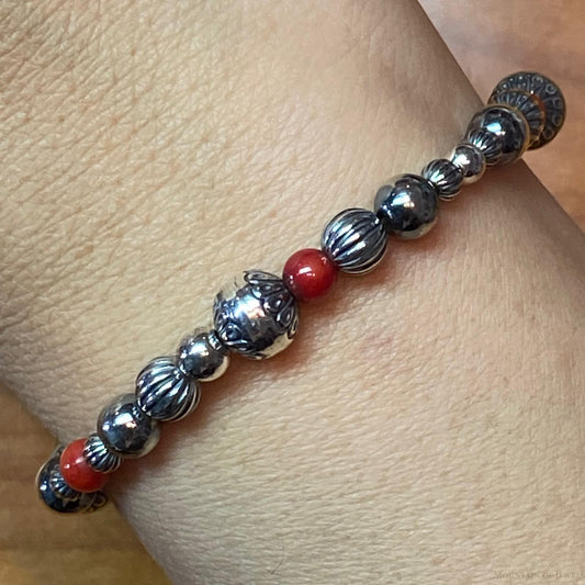 Carolyn Pollack Sterling silver Beads w/ Red Jasper Beads Stretch Bracelet For Women